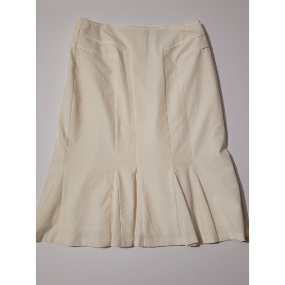 Larry Levine Stretch Womens Size 10 Ivory Pleat Midi Skirt Back Zip Fully #-104